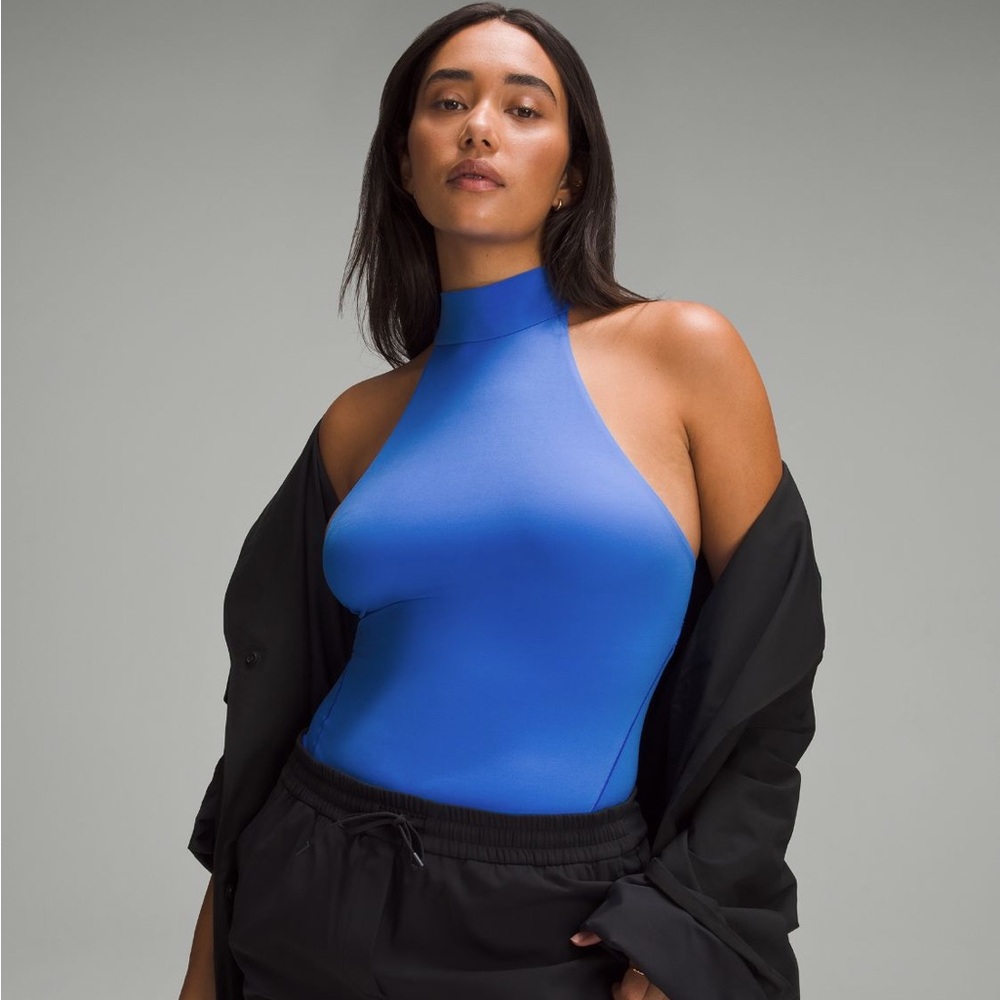 NWT Lululemon Wundermost Mock Neck Thong Bodysuit in Royal Blue, Size Medium.